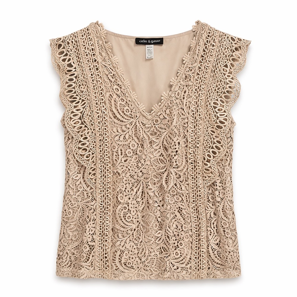 Cable & Gauge Women's Beige Lace Blouse w/ Lining (134)